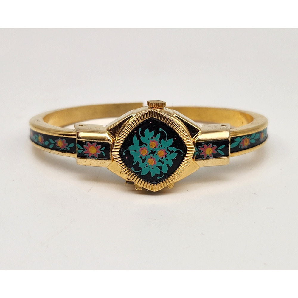 Peekaboo Vintage Watch Wind-up Swiss Movement Enamel Flower Gold Watch